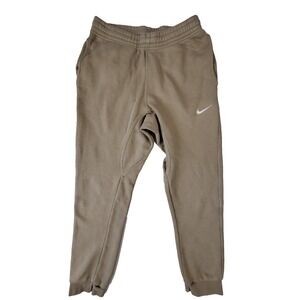 Nike Fleece Jogger Sweatpants Tan Khaki Mens Medium Athletic Swoosh Logo